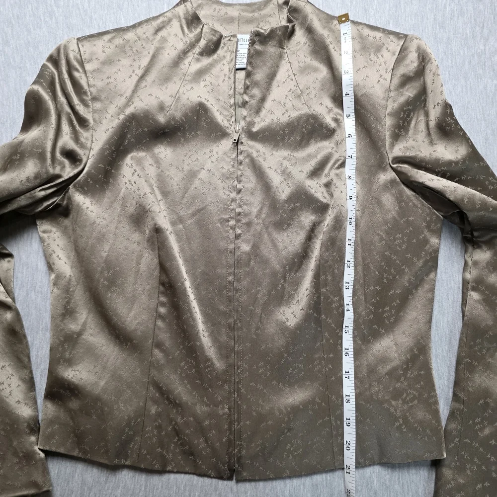 Emanuel Ungaro Bronze Satin Top Zipper Blazer Size 12 100% Silk - Picture 4 of 5
